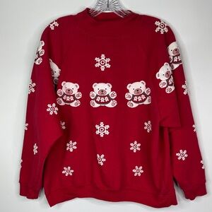 Vintage Spumoni Teddy Bear Snowflake Red Crewneck Sweatshirt Size Large